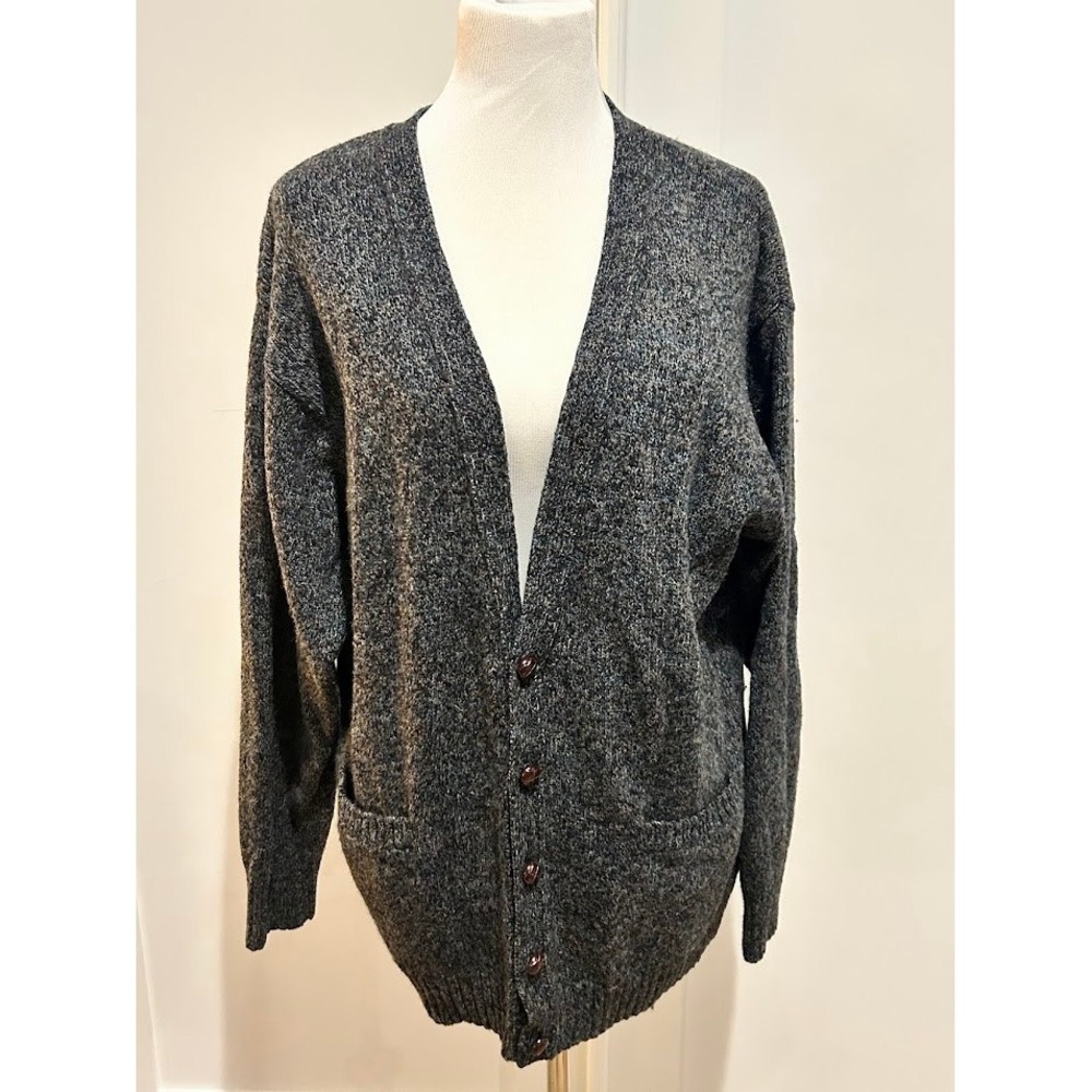Pendleton Men's Shetland Wool Cardigan Sweater Dark Gray Button Front Pockets M‎